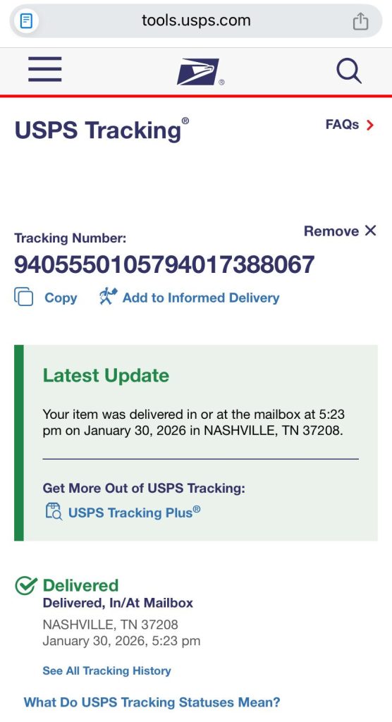 Delivery Confirmation 7
